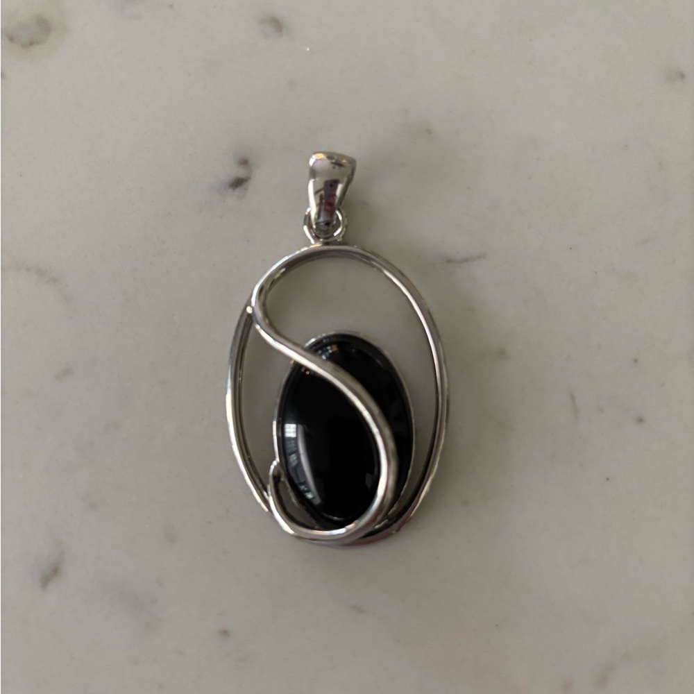 Lia Sophia Silver and Black Oval Pendant Slide